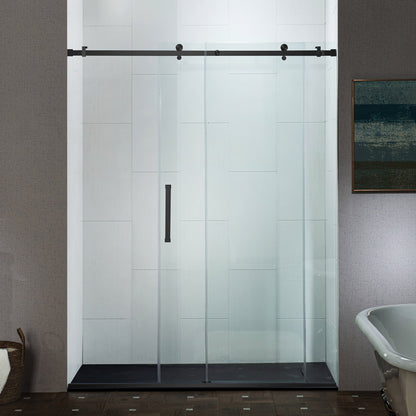 WOODBRIDGE Frameless Single Sliding Shower Doors, 44-48" Width x 76" Height with 5/16"(8mm) Clear Tempered Glass and Explosion-Proof Film