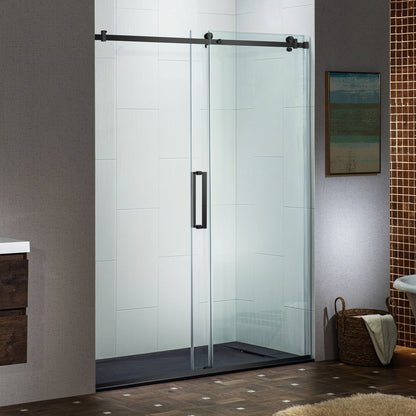 WOODBRIDGE Frameless Single Sliding Shower Doors, 44-48" Width x 76" Height with 5/16"(8mm) Clear Tempered Glass and Explosion-Proof Film