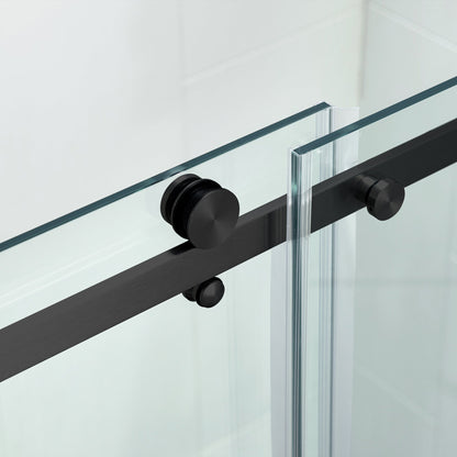 WOODBRIDGE Frameless Single Sliding Shower Doors, 44-48" Width x 76" Height with 5/16"(8mm) Clear Tempered Glass and Explosion-Proof Film