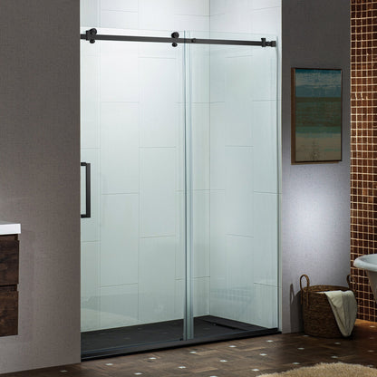 WOODBRIDGE Frameless Single Sliding Shower Doors, 44-48" Width x 76" Height with 5/16"(8mm) Clear Tempered Glass and Explosion-Proof Film
