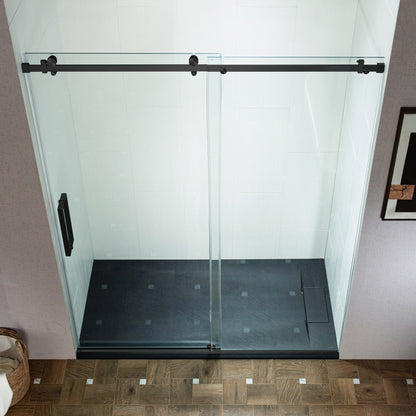 WOODBRIDGE Frameless Single Sliding Shower Doors, 44-48" Width x 76" Height with 5/16"(8mm) Clear Tempered Glass and Explosion-Proof Film