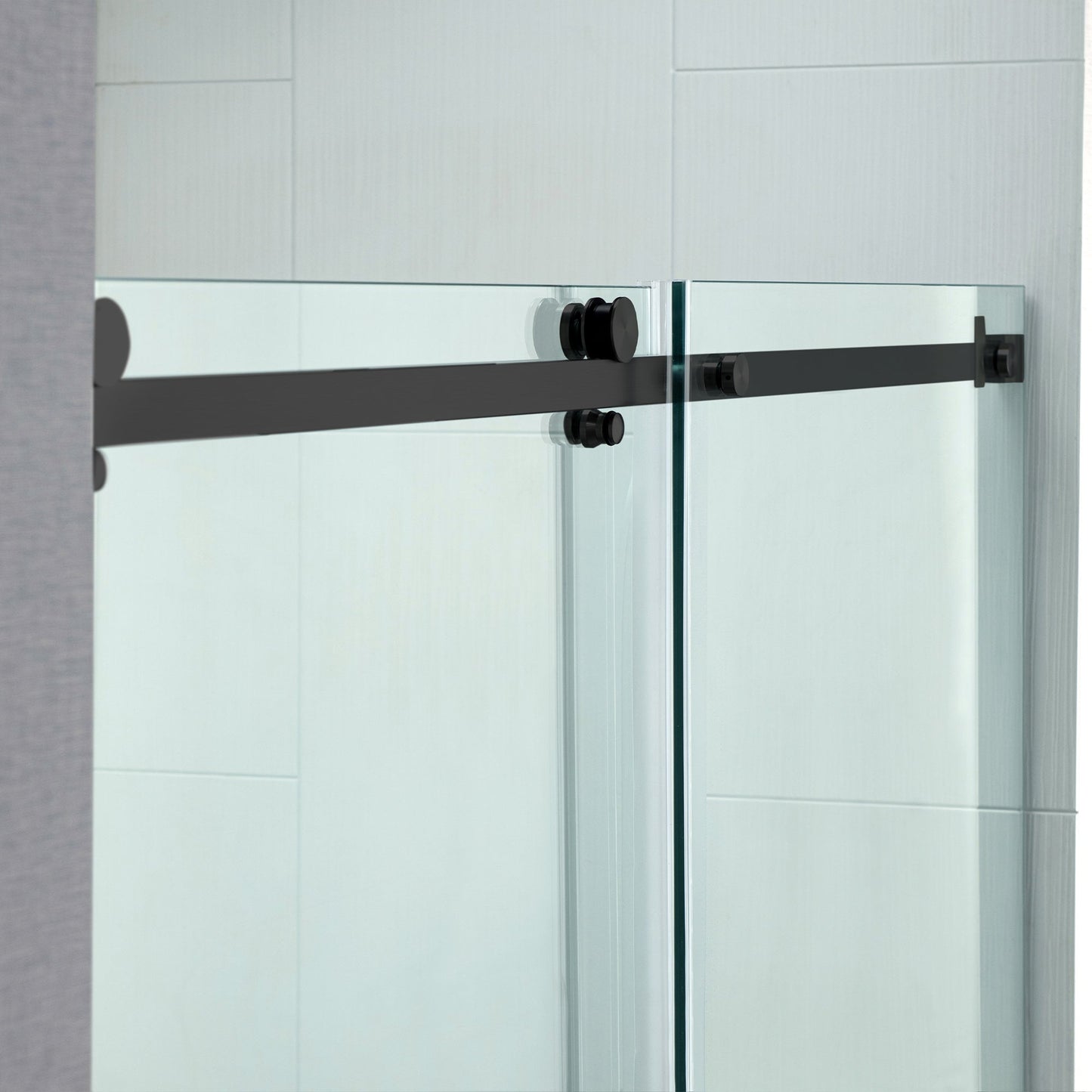 WOODBRIDGE Frameless Single Sliding Shower Doors, 44-48" Width x 76" Height with 5/16"(8mm) Clear Tempered Glass and Explosion-Proof Film