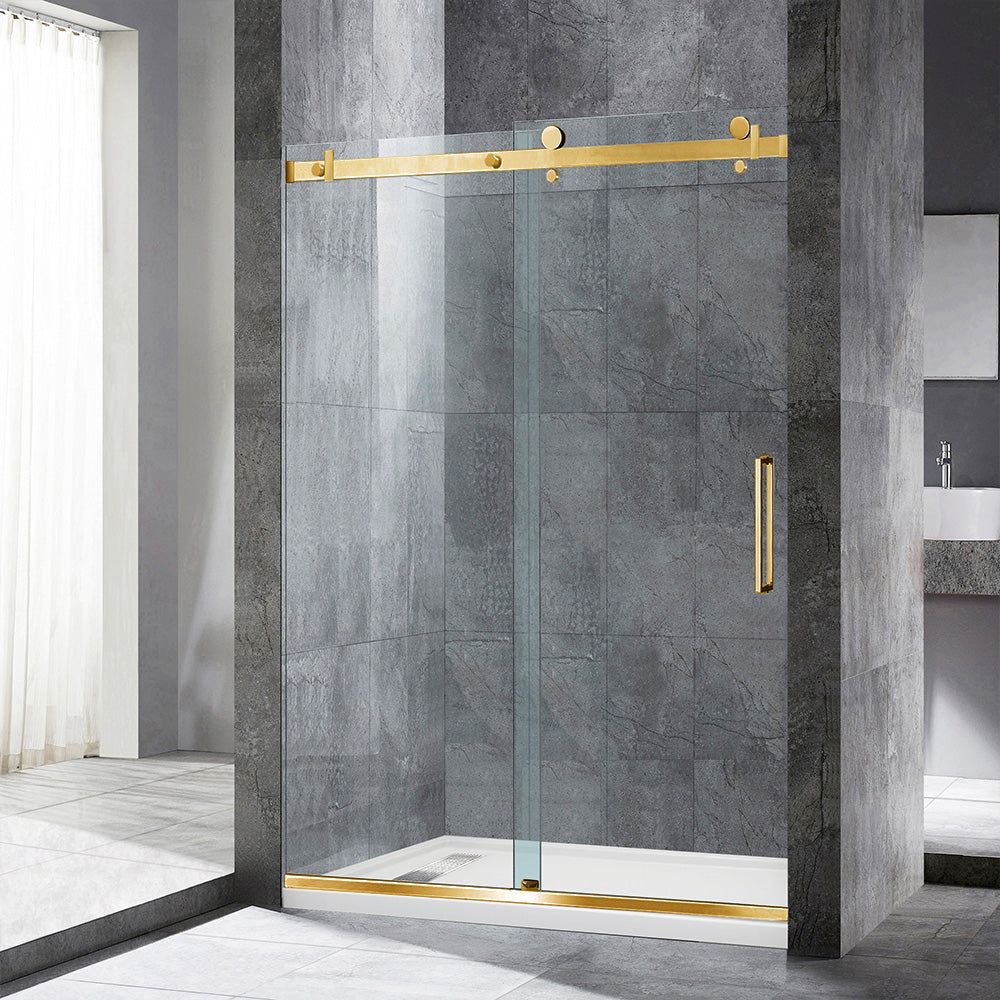 WOODBRIDGE Frameless Single Sliding Shower Doors, 44-48" Width x 76" Height with 5/16"(8mm) Clear Tempered Glass and Explosion-Proof Film