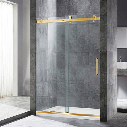 WOODBRIDGE Frameless Single Sliding Shower Doors, 44-48" Width x 76" Height with 5/16"(8mm) Clear Tempered Glass and Explosion-Proof Film
