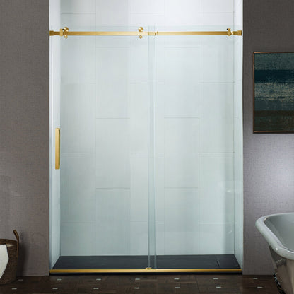 WOODBRIDGE Frameless Single Sliding Shower Doors, 44-48" Width x 76" Height with 5/16"(8mm) Clear Tempered Glass and Explosion-Proof Film
