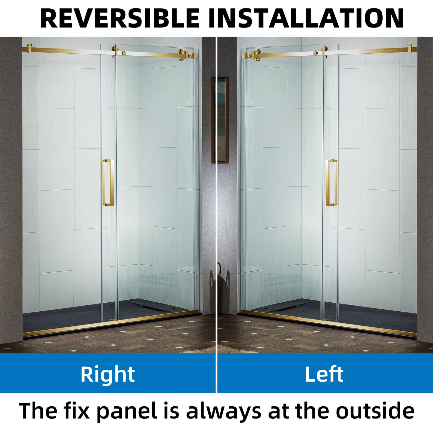 WOODBRIDGE Frameless Single Sliding Shower Doors, 44-48" Width x 76" Height with 5/16"(8mm) Clear Tempered Glass and Explosion-Proof Film
