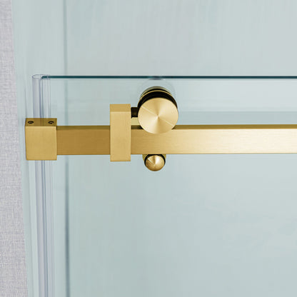 WOODBRIDGE Frameless Single Sliding Shower Doors, 44-48" Width x 76" Height with 5/16"(8mm) Clear Tempered Glass and Explosion-Proof Film