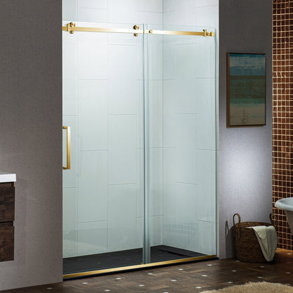 WOODBRIDGE Frameless Single Sliding Shower Doors, 44-48" Width x 76" Height with 5/16"(8mm) Clear Tempered Glass and Explosion-Proof Film