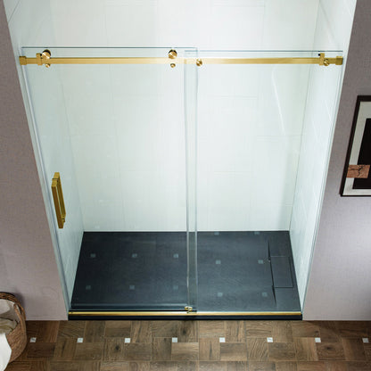 WOODBRIDGE Frameless Single Sliding Shower Doors, 44-48" Width x 76" Height with 5/16"(8mm) Clear Tempered Glass and Explosion-Proof Film