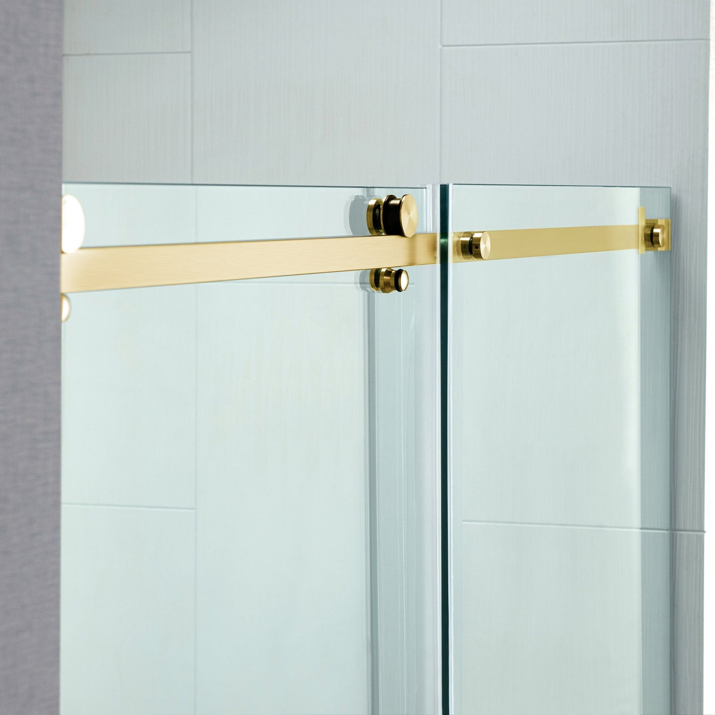 WOODBRIDGE Frameless Single Sliding Shower Doors, 44-48" Width x 76" Height with 5/16"(8mm) Clear Tempered Glass and Explosion-Proof Film