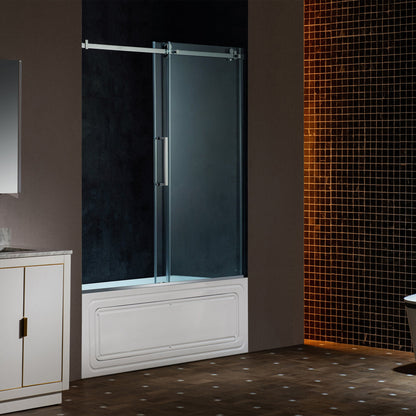 WOODBRIDGE Frameless Single Sliding Shower Doors, 56-60" Width x 62" Height with 5/16"(8mm) Clear Tempered Glass and Explosion-Proof Film