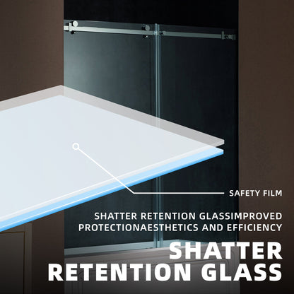 WOODBRIDGE Frameless Single Sliding Shower Doors, 56-60" Width x 62" Height with 5/16"(8mm) Clear Tempered Glass and Explosion-Proof Film
