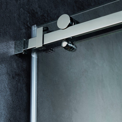 WOODBRIDGE Frameless Single Sliding Shower Doors, 56-60" Width x 62" Height with 5/16"(8mm) Clear Tempered Glass and Explosion-Proof Film