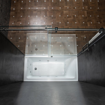 WOODBRIDGE Frameless Single Sliding Shower Doors, 56-60" Width x 62" Height with 5/16"(8mm) Clear Tempered Glass and Explosion-Proof Film