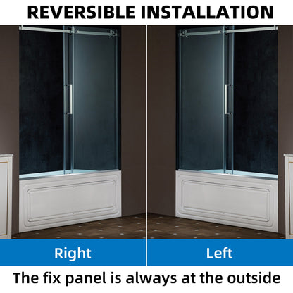 WOODBRIDGE Frameless Single Sliding Shower Doors, 56-60" Width x 62" Height with 5/16"(8mm) Clear Tempered Glass and Explosion-Proof Film