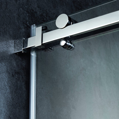 WOODBRIDGE Frameless Single Sliding Shower Doors, 56-60" Width x 62" Height with 5/16"(8mm) Clear Tempered Glass and Explosion-Proof Film