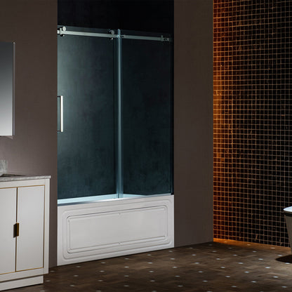 WOODBRIDGE Frameless Single Sliding Shower Doors, 56-60" Width x 62" Height with 5/16"(8mm) Clear Tempered Glass and Explosion-Proof Film