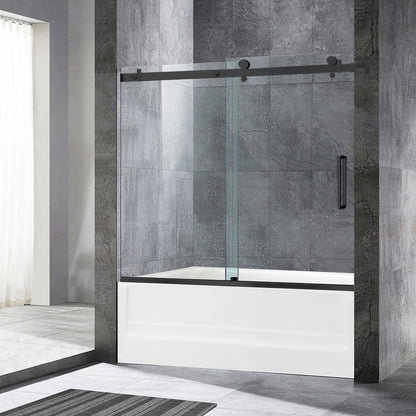 WOODBRIDGE Frameless Single Sliding Shower Doors, 56-60" Width x 62" Height with 5/16"(8mm) Clear Tempered Glass and Explosion-Proof Film