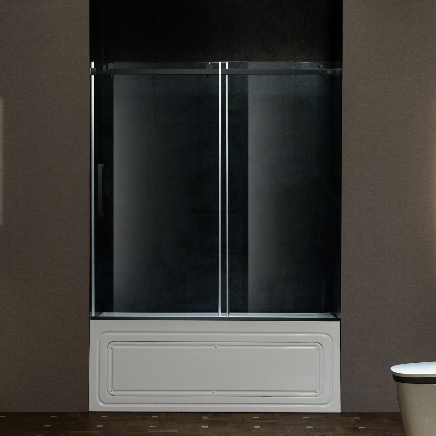 WOODBRIDGE Frameless Single Sliding Shower Doors, 56-60" Width x 62" Height with 5/16"(8mm) Clear Tempered Glass and Explosion-Proof Film