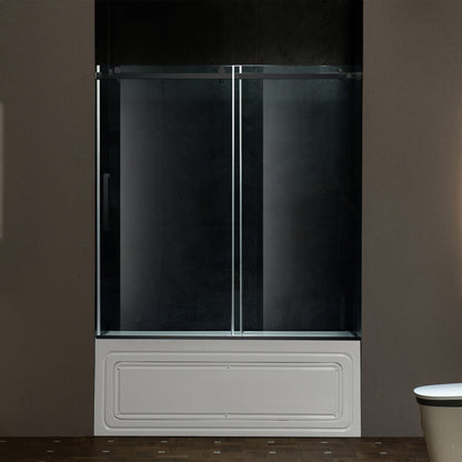 WOODBRIDGE Frameless Single Sliding Shower Doors, 56-60" Width x 62" Height with 5/16"(8mm) Clear Tempered Glass and Explosion-Proof Film