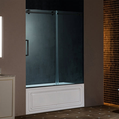 WOODBRIDGE Frameless Single Sliding Shower Doors, 56-60" Width x 62" Height with 5/16"(8mm) Clear Tempered Glass and Explosion-Proof Film