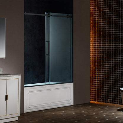 WOODBRIDGE Frameless Single Sliding Shower Doors, 56-60" Width x 62" Height with 5/16"(8mm) Clear Tempered Glass and Explosion-Proof Film