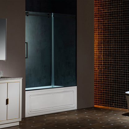 WOODBRIDGE Frameless Single Sliding Shower Doors, 56-60" Width x 62" Height with 5/16"(8mm) Clear Tempered Glass and Explosion-Proof Film