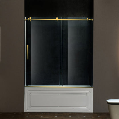 WOODBRIDGE Frameless Single Sliding Shower Doors, 56-60" Width x 62" Height with 5/16"(8mm) Clear Tempered Glass and Explosion-Proof Film