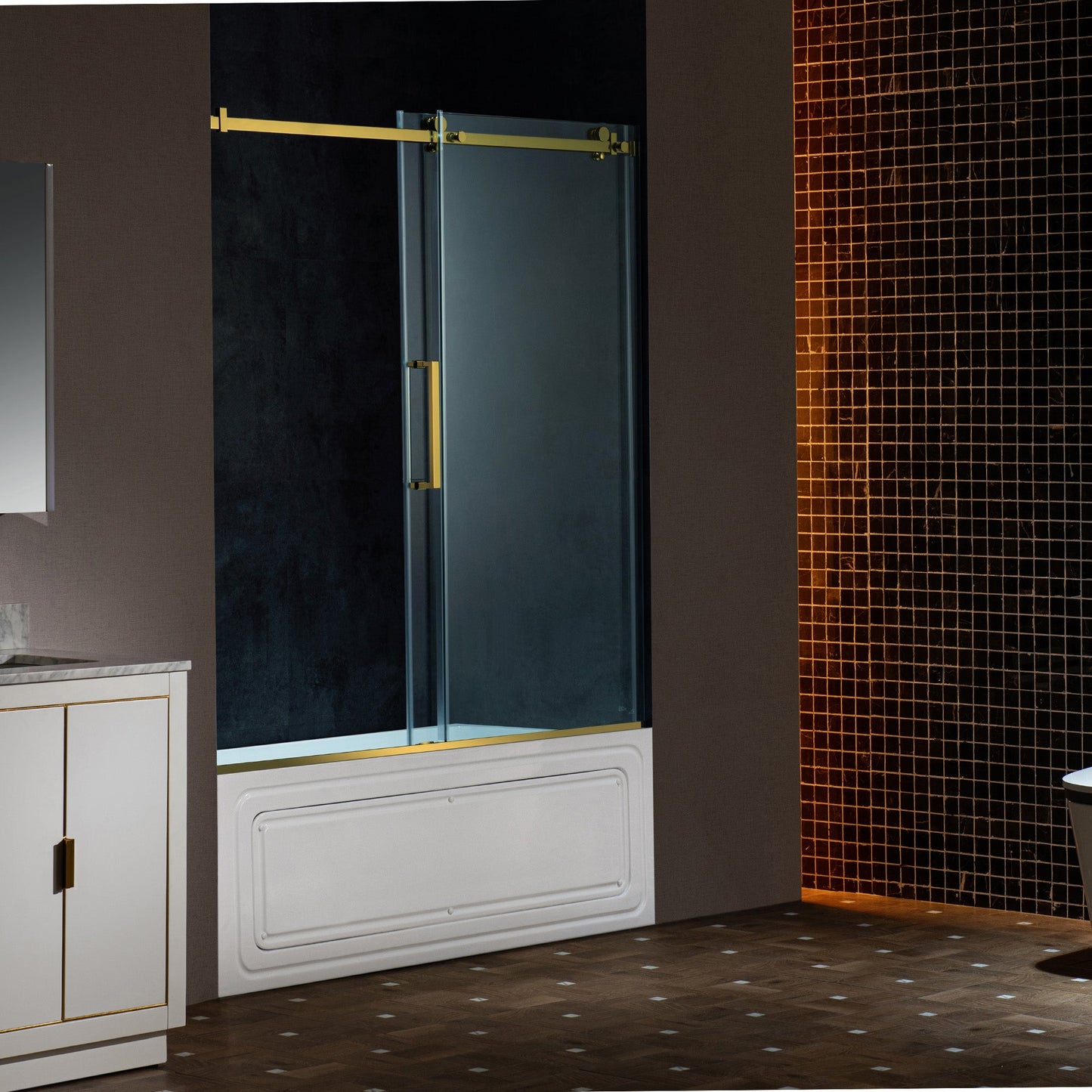 WOODBRIDGE Frameless Single Sliding Shower Doors, 56-60" Width x 62" Height with 5/16"(8mm) Clear Tempered Glass and Explosion-Proof Film