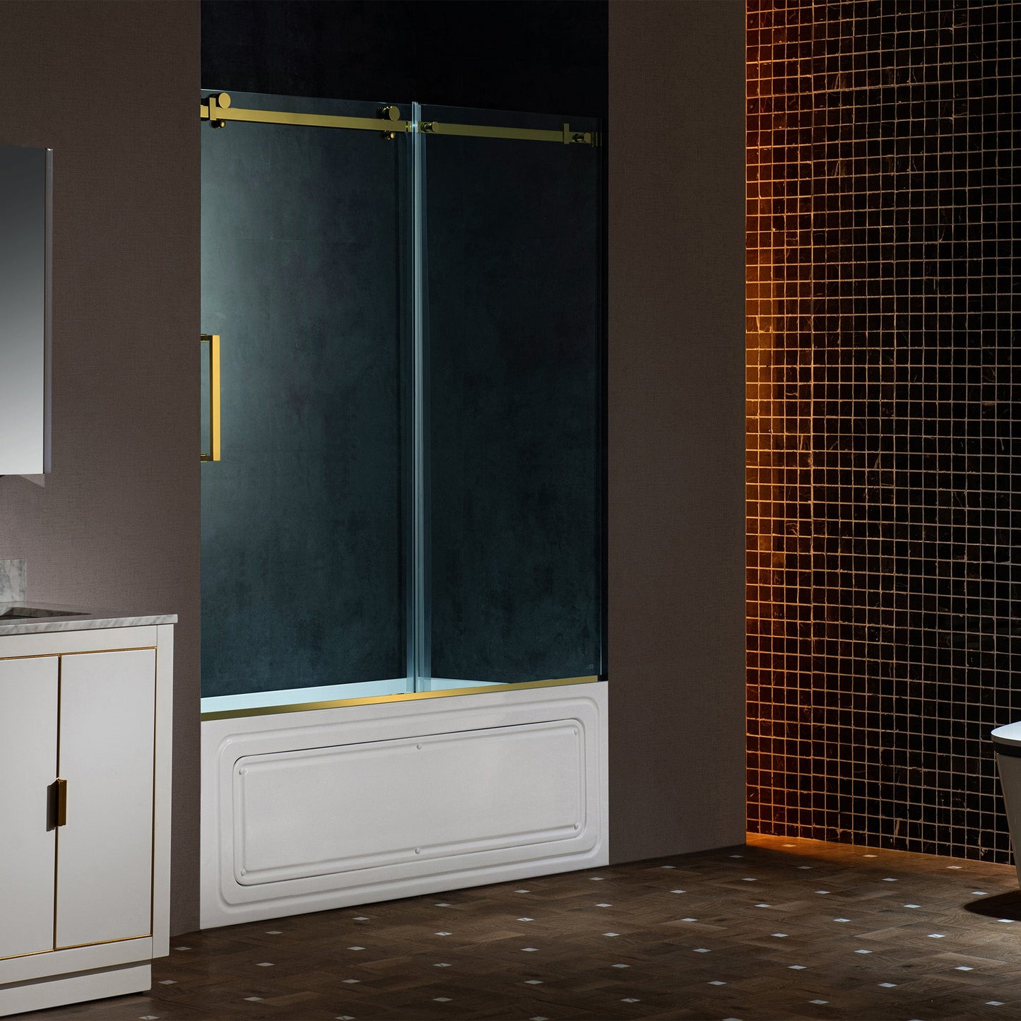WOODBRIDGE Frameless Single Sliding Shower Doors, 56-60" Width x 62" Height with 5/16"(8mm) Clear Tempered Glass and Explosion-Proof Film