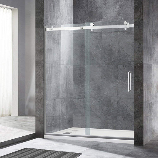 WOODBRIDGE Frameless Single Sliding Shower Doors, 56-60" Width x 76" Height with 5/16"(8mm) Clear Tempered Glass and Explosion-Proof Film