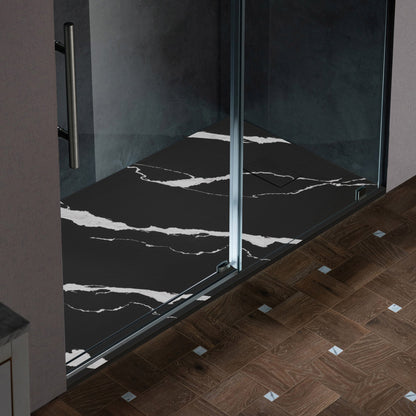 WOODBRIDGE 47.25 in L x 31.5 in W Zero Threshold End Drain Shower Base with Reversible Drain Placement, Matching Decorative Drain Plate and Tile Flange, Wheel Chair Access, Low Profile