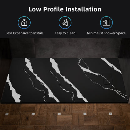 WOODBRIDGE 47.25 in L x 31.5 in W Zero Threshold End Drain Shower Base with Reversible Drain Placement, Matching Decorative Drain Plate and Tile Flange, Wheel Chair Access, Low Profile