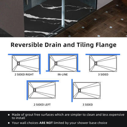 WOODBRIDGE 47.25 in L x 31.5 in W Zero Threshold End Drain Shower Base with Reversible Drain Placement, Matching Decorative Drain Plate and Tile Flange, Wheel Chair Access, Low Profile