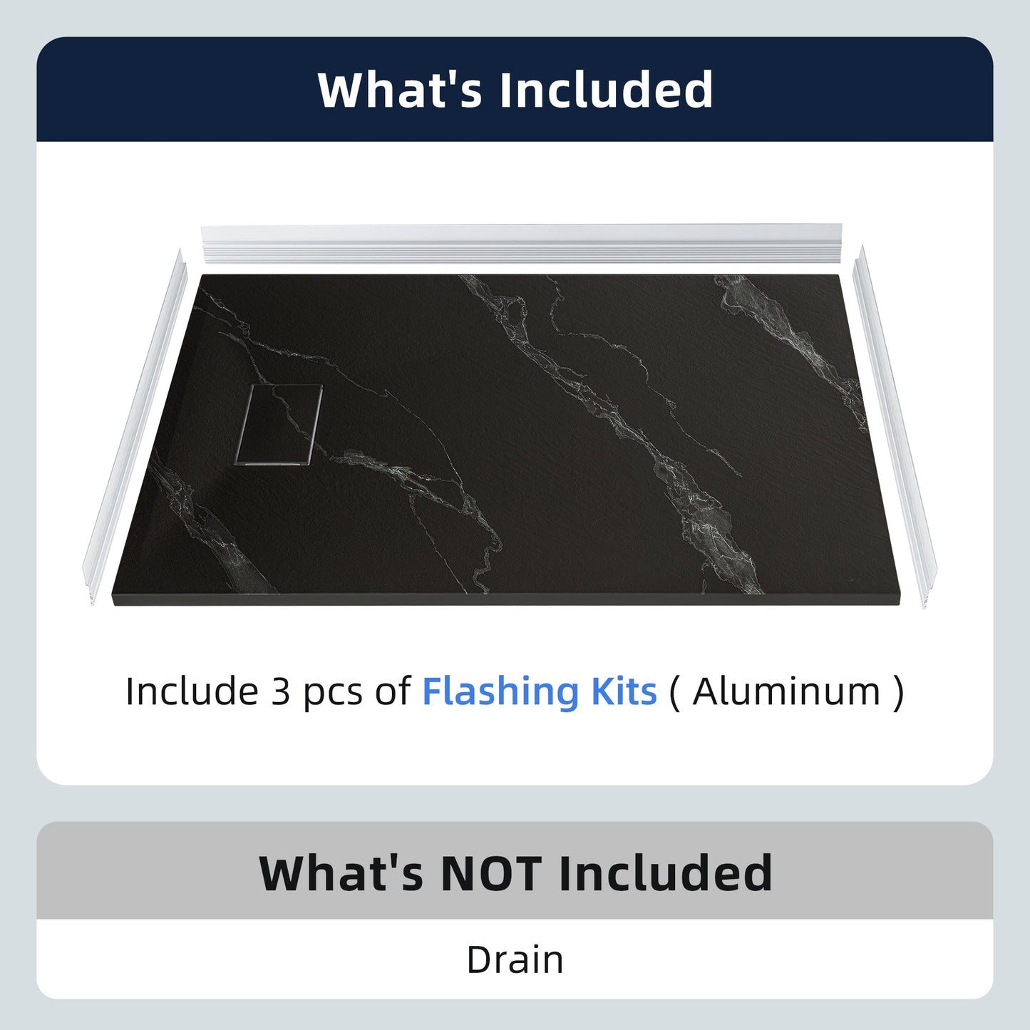 WOODBRIDGE 47.25 in L x 31.5 in W Zero Threshold End Drain Shower Base with Reversible Drain Placement, Matching Decorative Drain Plate and Tile Flange, Wheel Chair Access, Low Profile