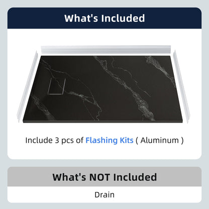 WOODBRIDGE 47.25 in L x 31.5 in W Zero Threshold End Drain Shower Base with Reversible Drain Placement, Matching Decorative Drain Plate and Tile Flange, Wheel Chair Access, Low Profile