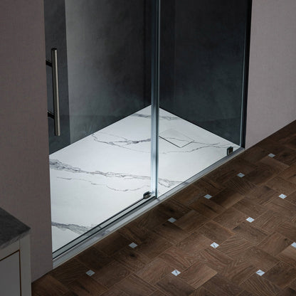 WOODBRIDGE 47.25 in L x 31.5 in W Zero Threshold End Drain Shower Base with Reversible Drain Placement, Matching Decorative Drain Plate and Tile Flange, Wheel Chair Access, Low Profile