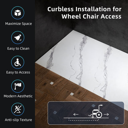 WOODBRIDGE 47.25 in L x 31.5 in W Zero Threshold End Drain Shower Base with Reversible Drain Placement, Matching Decorative Drain Plate and Tile Flange, Wheel Chair Access, Low Profile