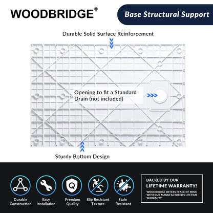 WOODBRIDGE 47.25 in L x 31.5 in W Zero Threshold End Drain Shower Base with Reversible Drain Placement, Matching Decorative Drain Plate and Tile Flange, Wheel Chair Access, Low Profile