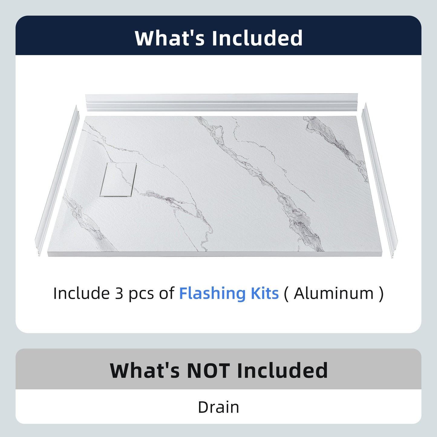WOODBRIDGE 47.25 in L x 31.5 in W Zero Threshold End Drain Shower Base with Reversible Drain Placement, Matching Decorative Drain Plate and Tile Flange, Wheel Chair Access, Low Profile
