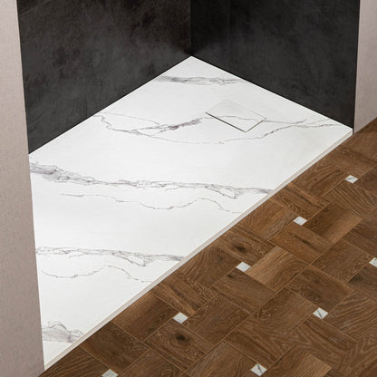 WOODBRIDGE 47.25 in L x 31.5 in W Zero Threshold End Drain Shower Base with Reversible Drain Placement, Matching Decorative Drain Plate and Tile Flange, Wheel Chair Access, Low Profile