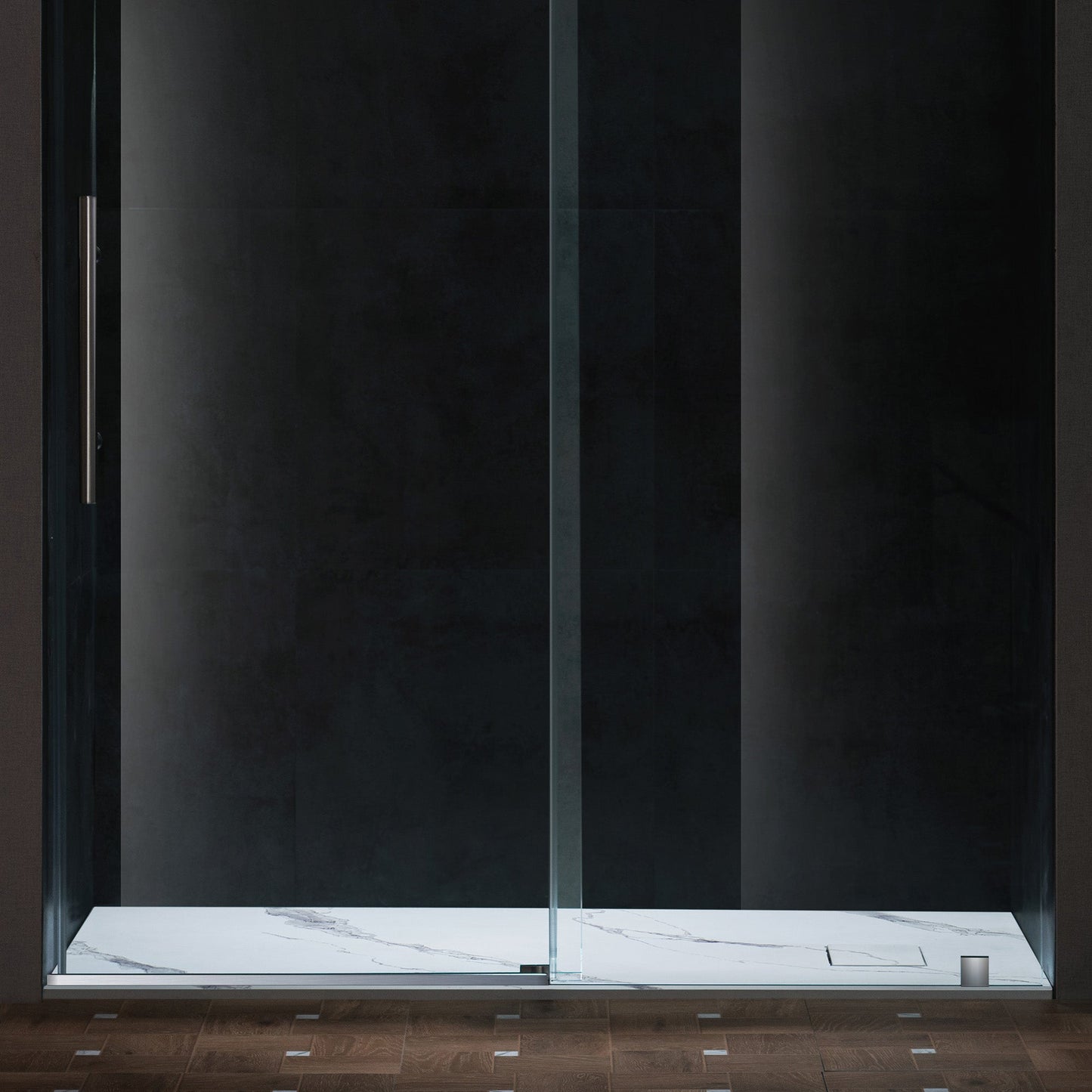 WOODBRIDGE 47.25 in L x 31.5 in W Zero Threshold End Drain Shower Base with Reversible Drain Placement, Matching Decorative Drain Plate and Tile Flange, Wheel Chair Access, Low Profile