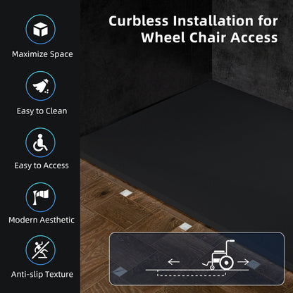 WOODBRIDGE 47.25 in L x 31.5 in W Zero Threshold End Drain Shower Base with Reversible Drain Placement, Matching Decorative Drain Plate and Tile Flange, Wheel Chair Access, Low Profile