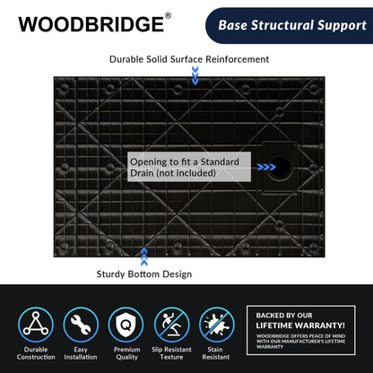 WOODBRIDGE 47.25 in L x 31.5 in W Zero Threshold End Drain Shower Base with Reversible Drain Placement, Matching Decorative Drain Plate and Tile Flange, Wheel Chair Access, Low Profile