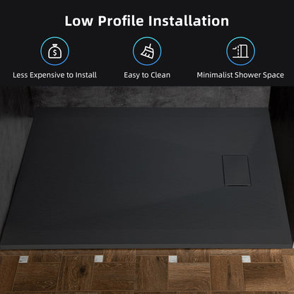 WOODBRIDGE 47.25 in L x 31.5 in W Zero Threshold End Drain Shower Base with Reversible Drain Placement, Matching Decorative Drain Plate and Tile Flange, Wheel Chair Access, Low Profile