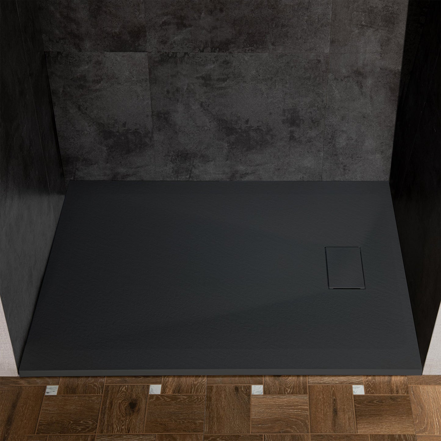 WOODBRIDGE 47.25 in L x 31.5 in W Zero Threshold End Drain Shower Base with Reversible Drain Placement, Matching Decorative Drain Plate and Tile Flange, Wheel Chair Access, Low Profile