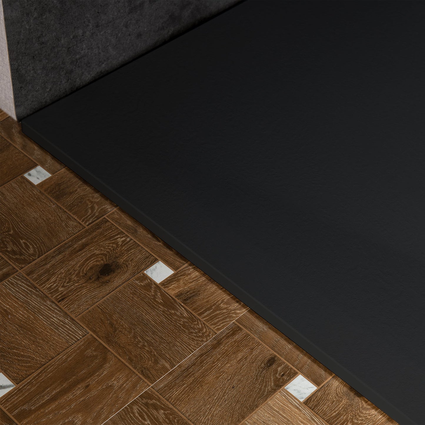 WOODBRIDGE 47.25 in L x 31.5 in W Zero Threshold End Drain Shower Base with Reversible Drain Placement, Matching Decorative Drain Plate and Tile Flange, Wheel Chair Access, Low Profile