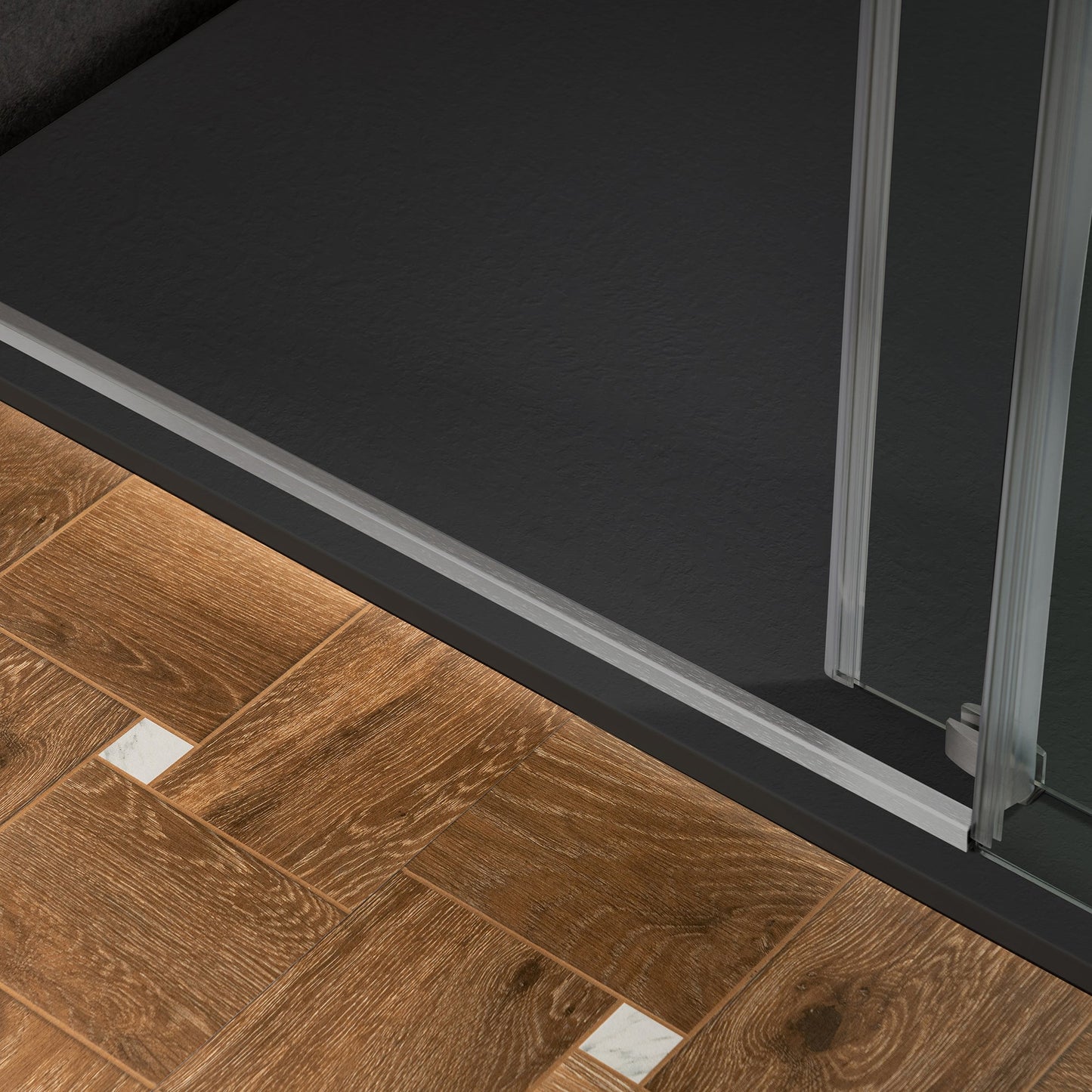 WOODBRIDGE 47.25 in L x 31.5 in W Zero Threshold End Drain Shower Base with Reversible Drain Placement, Matching Decorative Drain Plate and Tile Flange, Wheel Chair Access, Low Profile