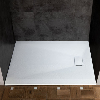 WOODBRIDGE 47.25 in L x 31.5 in W Zero Threshold End Drain Shower Base with Reversible Drain Placement, Matching Decorative Drain Plate and Tile Flange, Wheel Chair Access, Low Profile