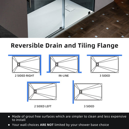 WOODBRIDGE 47.25 in L x 31.5 in W Zero Threshold End Drain Shower Base with Reversible Drain Placement, Matching Decorative Drain Plate and Tile Flange, Wheel Chair Access, Low Profile